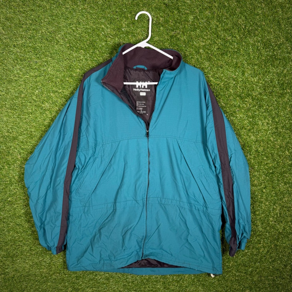 Helly Hansen Teal Blue Black Nylon Windbreaker Jacket Size M vintage Y2K